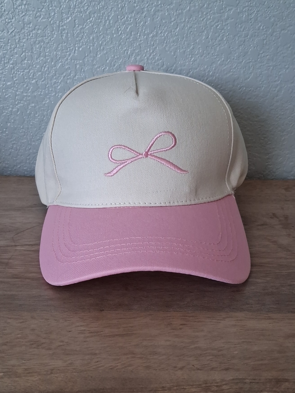 Cream and Pink Bow Baseball Cap